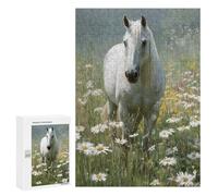 300 PCS Puzzles pour Adolescents White Horse in Daisy Field-2 Puzzles pour Adultes - Jeu Difficile Et Stimulant À Compléter - Jouets De Jeu Stimulants 300 PCS