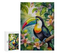 300 PCS Puzzles pour Adultes, Cadeaux Toucan in Botanical Back Puzzle, Jeux De Détente, Vacances À La Maison, Passe-Temps, Cadeau d'anniversaire, Cadeaux, 300 PCS
