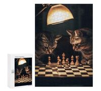 300 PCS Puzzles pour Adultes Cats Playing Chess Analyse Et Logique du Jeu De Puzzle Familial Interaction Parent-Enfant 300 PCS