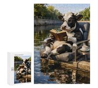 300 PCS Puzzles pour Adultes Cow Reading Book by The River Puzzle pour Adultes - Jouets À Monter Soi-même - Découpe De Précision - Cadeaux Uniques pour Anniversaire Et Noël 300 PCS