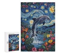 300 PCS Puzzles pour Adultes Dolphin in Starry Night Floral Scene Analyse Et Logique du Jeu De Puzzle Familial Interaction Parent-Enfant 300 PCS