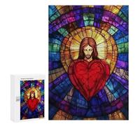 300 PCS Puzzles pour Adultes Jesus Sacred Heart Stained Glass Analyse Et Logique du Jeu De Puzzle Familial Interaction Parent-Enfant 300 PCS