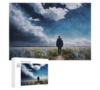 300 PCS Puzzles pour Adultes Man Walking Through Flower Field Under Stormy Sky Puzzle Anti-Stress, Jouet Cadeau pour Femmes, Difficile Et Stimulant 300 PCS