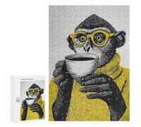 300 PCS Puzzles pour Adultes Monkey with Coffee and Glasses Puzzle : Un Jeu Manuel Amusant Et Humoristique, Idéal comme Cadeau d'anniversaire Ou Cadeau Unique 300 PCS