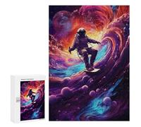 300 PCS Puzzles pour Adultes Puzzle Astronaut Surfing Cosmic Wave Jeux Relaxants Puzzle Une Œuvre d'art Cadeaux De Noël Et d'anniversaire 300 PCS