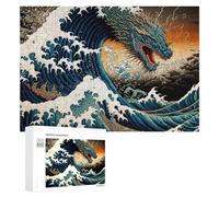 300 PCS Puzzles pour Adultes Puzzle Dragon Wave A Mythical Storm Jeux Relaxants Puzzle Une Œuvre d'art Cadeaux De Noël Et d'anniversaire 300 PCS