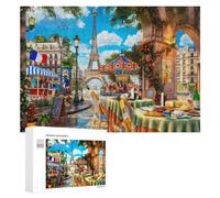 300 PCS Puzzles pour Adultes Puzzle Parisian Café with Eiffel Tower View Jeux Relaxants Puzzle Une Œuvre d'art Cadeaux De Noël Et d'anniversaire 300 PCS