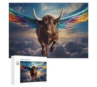 300 PCS Puzzles pour Adultes Puzzle Rainbow-Winged Bull Soars Above Clouds Jeux Relaxants Puzzle Une Œuvre d'art Cadeaux De Noël Et d'anniversaire 300 PCS