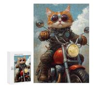 300 PCS Puzzles pour Adultes Rider Cat Biker Style Puzzle pour Adolescents Cadeau d'anniversaire Difficile Et Stimulant Cadeaux d'anniversaire Et De Noël Uniques 300 PCS