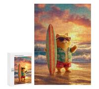 300 PCS Puzzles pour Adultes Surfing Cat Beach Fun Puzzle pour Adolescents Cadeau d'anniversaire Difficile Et Stimulant Cadeaux d'anniversaire Et De Noël Uniques 300 PCS