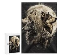 300 PCS Puzzles pour Adultes Wolf Pack Moon T-Shirt Puzzle pour Adolescents Cadeau d'anniversaire Difficile Et Stimulant Cadeaux d'anniversaire Et De Noël Uniques 300 PCS