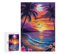 300 PCS Puzzles Tropical Moonlit Beach Scene Puzzles pour Adolescents : Amusants Et Humoristiques ! Chaque Pièce Est Unique - Jouets Éducatifs
