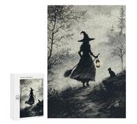 300 PCS Puzzles Witch with Lantern and Cat Puzzles pour Adultes Améliorent La Mémoire Défi Éducatif Jouets Jeux Éducatifs 300 PCS