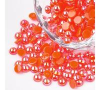 300 PERLES CABOCHON Demi Rond à coller acrylique Rouge Orange NACRE avec Reflets multicolores 4 mm - Dos Plat - Creation Diy
