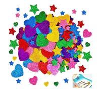300 Pièce Gommettes Autocollantes,Enfant Autocollant Coeur Etoiles Mousse Paillettes,Children Multicolore Cœur Etoile Paillette Stickers,Brillant Autocollants pour Scrapbooking Mariage Fete Decoratif