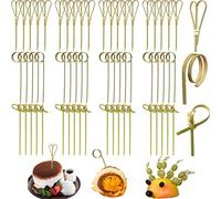 300 Pièces Bâtonnets à Cocktail Brochettes Nouées en Bambou de Style Japonais Pics de Nourriture Cure-Dents avec Extrémités Torsadées Bâtonnets de Canape pour Apéritifs Sandwich Nibbles