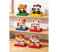 300+ pièces Blocs de construction Maneki-Neko (Chat Porte-Bonheur), Blocs de chat porte-bonheur DIY, Blocs d'assemblage d'animaux, Cadeau d'anniversaire, Passe-temps d'assemblage, Décoration de bureau