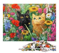 300 pièces Chatons en Fleurs - 2 Puzzles carrés créatifs pour Adultes et Puzzles en Bois, Jouets éducatifs 300 pièces (40x28cm)