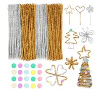 300 Pièces Chenille Loisir Creatif, 30cm Fils Chenilles Loisirs Creatifs avec 20 Balles en Peluche, Cure Pipe Chenille Flexible en or et Argent pour Les Enfants pour le Bricolage Craft Project