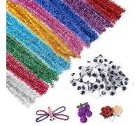 300 Pieces Cure Pipe Chenille à Paillettes, Tiges de Fils Chenille Colorés, Bâtons de Tiges de Paillettes Torsadées avec Remuez Yeux, Cure Pipe de Peluche Flexible pour Bricolage Artisanats