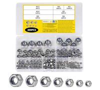 300 Pièces Ecrou M3 M4 M5 M6 M8 M10 M12 Inox, Écrou Nylstop en Acier Inox DIN 985, Écrous Autobloquants, Écrous Hexagonaux en Acier Inoxydable, Ecrous de Blocage pour Vis Boulons Tiges Filetées