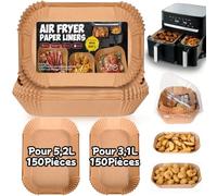 300 Pièces Papier Cuisson Air Fryer pour Moulinex/Tefal 8,3L(5,2L/3,1L) | Papier Sulfurisé pour Philips Dual Airfryer Série 3000/5000 9L(6L/3L), Accessoires pour Friteuses HOMCOM Tower Salter