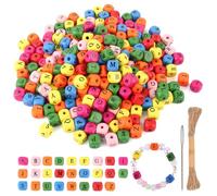 300 Pièces Perles en Bois Lettres Alphabet, 10mm Perle Alphabet en Bois, Perles Lettres Carrées en Bois Colorées, A à Z Perles en Bois pour Fabrication de Bijoux