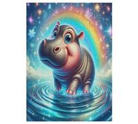 300 Pièces Puzzles De Animal Hippo pour Adultes Enfants Puzzle en Bois Jeux ÉduChatifs, Jeu Familial Amusant 42×30cm