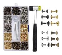 300 Pièces Rivets en Cuir Ensemble 4 Tailles Double Rivet Goujons Tubulaires en Métal avec 3 Outil de Fixation et maillet en Caoutchouc Kit en Cuir DIY Rivets Argent Bronze Bronze