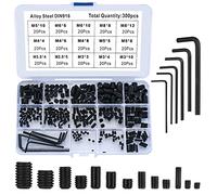 300 Pièces Vis Sans Tête Hexagonale, Kit Assortiment Vis à Six Pans Creux, M2.5/M3/M4/M5/M6/M8 Acier Allié Douille Hex Visser-pointeau avec Clé Allen