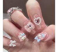 300-S Faux Ongles Long MouyouGlow,Ballerine Cute Kawaii Rose Bow Tie Noeud Papillon 3D MyMe Lody Kitty Carton Love Crystal Pearl Press on Nails avec Colle à Ongles,Y2K Coquette Fake Nails,10pcs