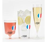 300 Verres Réutilisables et Recyclables - 100 Flûtes Champagne 13,5 cl + 100 gobelets Cocktails 30 cl + 100 Verres à Vin 17 cl - Fabriqué en France, Lavable - Qualité Supérieure et Durable
