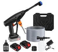 300 W Nettoyeur Haute Pression sans Fil avec Buse Réglable, Nettoyeur Haute Pression sur Batterie avec 2 Batteries, 1 Chargeur, Seau Et Tuyau d'eau, Pistolet Haute Pression sur Batterie (Noir-B)