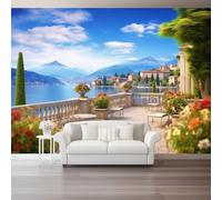 300 x 210 cm Papier Peint intissé Coloré Jardin Moderne Bleu Montagnes Papier Peint Photo Panoramique, Poster Geant Mural Personnalisé, pour Salon Cuisines Chambre Décor Murale
