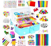 3000 Activites Manuelles pour Enfants Bricolage Enfants Kits de Loisirs Créatifs Boîte de Bricolage à 3 Niveaux avec Pipe Cleaners pour Enfants de 4-6, 6-8, 8-12 ans Cadeaux pour Filles Garçons, Bleu