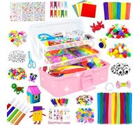 3000 Activites Manuelles pour Enfants Bricolage Enfants Kits de Loisirs Créatifs Boîte de Bricolage à 3 Niveaux avec Pipe Cleaners pour Enfants de 4-6, 6-8, 8-12 ans Cadeaux pour Filles Garçons, Rose