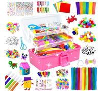 3000 Activites Manuelles pour Enfants Bricolage Enfants Kits de Loisirs Créatifs Boîte de Bricolage à 3 Niveaux avec Pipe Cleaners pour Enfants de 4-6, 6-8, 8-12 ans Cadeaux pour Filles Garçons, Rouge