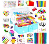3000 Activites Manuelles pour Enfants Bricolage Enfants Kits de Loisirs Créatifs Boîte de Bricolage à 3 Niveaux avec Pipe Cleaners pour Enfants de 4-6,6-8,8-12 ans Cadeaux pour Filles Garçons,Bleu