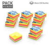 WAYTEX 3000 Notes autocollantes repositionnables multi couleurs néon 12 mini blocs 250 feuilles 5 cm x 5 cm