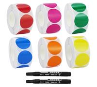 3000 pastilles adhésives colorées, autocollants de marquage de 25 mm, étiquettes de marquage, avec 2 marqueurs, pour magasins, bureaux, entrepôts, écoles, maisons