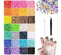 30000 Pièces Strass Ongle Nail Art, 3mm Multicolore Résine Strass, Flatback Perles Nail Art avec Pincette et Stylo Pointeur Stras pour Décoration Ongle et Vêtements (28 Grids)