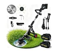 30000 RPM Brushless Cordless Weed Wacker with Wheels, 12-inch Battery Powered Electric Weed Eater, 4-in-1 Grass Trimmer, Brush Cutter, Stringless Weed Trimmer & Lawn Edger (2, Black)