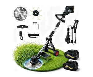 30000 RPM Brushless Cordless Weed Wacker with Wheels, 12-inch Battery Powered Electric Weed Eater, 4-in-1 Grass Trimmer, Brush Cutter, Stringless Weed Trimmer & Lawn Edger (1, Black)