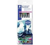 STAEDTLER 3001-6 feutres double pointe de coloriage aquarellables assortis - Pointe pinceau 1-6 mm - Pointe fine 0,5-0,8 mm - Edition Design Journey - Etui carton - 3001 C6-4