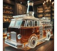 300ML Carafe A Decanter Whisky Statue Sculpture - Bouteille De Whisky Amusante En 3D, Bouteille De Whisky En Forme De Camion De Pompiers, Carafe À Whisky En Verre Fantaisie Sculptée À La Main(B)