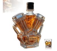 300ML Carafe A Decanter Whisky Statue Sculpture - Sculpture De Bouteille De Vin Bicylindre En V, Bouteille De Vin De Whisky Au Design De Moteur De Moto, Carafe À Whisky En Verre Gravée En 3D(D)