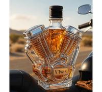 300ML Carafe A Decanter Whisky Statue Sculpture - Sculpture De Bouteille De Vin V-Twin Gravée En 3D, Statue Bouteille Vin Verre Conception Moteur Moto, Carafe À Whisky En Verre Fantaisie(B)