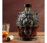 300ML Decanter Whisky Figurine - Carafe A Decanter Vin, Bouteille De Whisky 3D En Forme De Tête De Lion, Carafe À Whisky Amusante En Verre, Distributeur De Liqueur Unique Soufflé À La Main