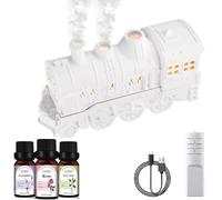 300ml Vintage Essential Oil Diffuser Train with Remote Control,Steam Train Essential Oil Humidifier,Christmas Train Diffusers Aromatherapy Humidifier (White)