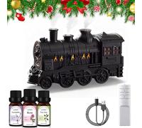 300ml Vintage Essential Oil Diffuser Train with Remote Control,Steam Train Essential Oil Humidifier,Christmas Train Diffusers Aromatherapy Humidifier (Black)